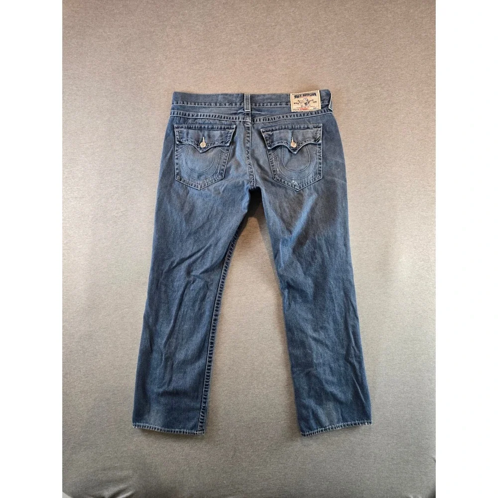 True Religion Straight Jeans Mens 40 Blue Medium Wash Horseshoe Flap Pocket